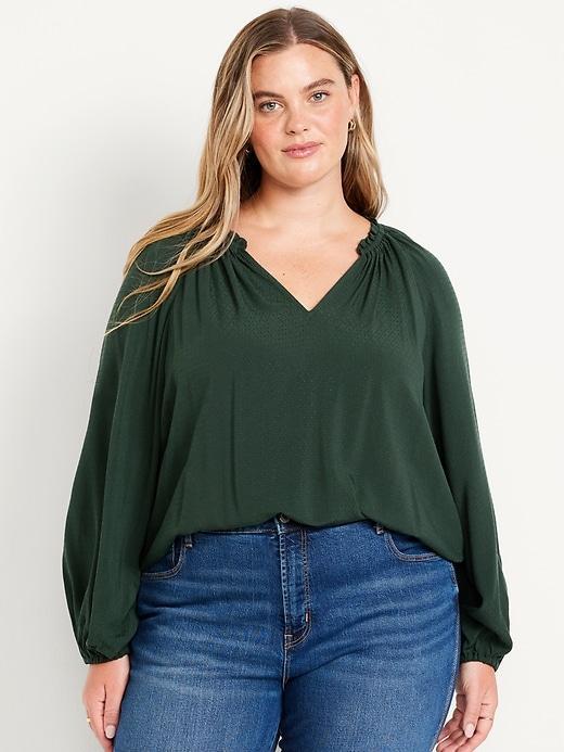 Ruffled Split-Neck Top Product Image