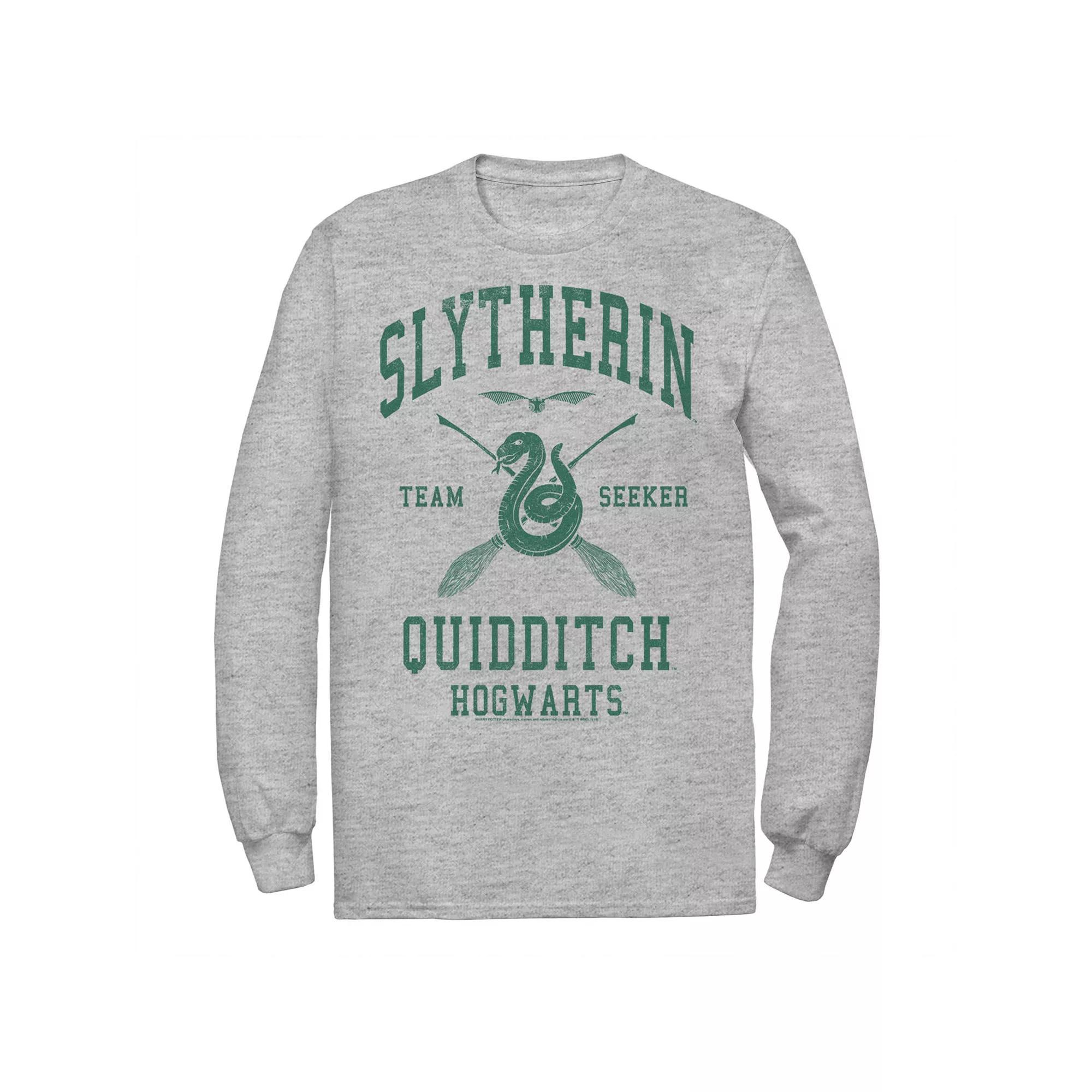 Men's Harry Potter Slytherin Team Seeker Text Long Sleeve Graphic Tee, Size: Large, Athletic Grey Product Image