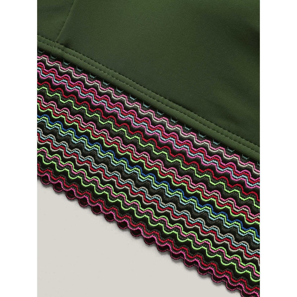 Plus Size Twist Front Patchwork Woven Ribbon Swim Top Women's Swimwear ArmyGreen Resort Woven ribbon&lace trim High stretch Skinny Heart neckline Curve Swim Tops BloomChic 30/6X Product Image