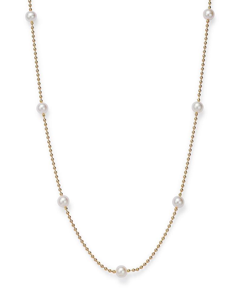 Womens 18K Yellow Gold & 4MM Pearl Station Beaded Chain Necklace Product Image