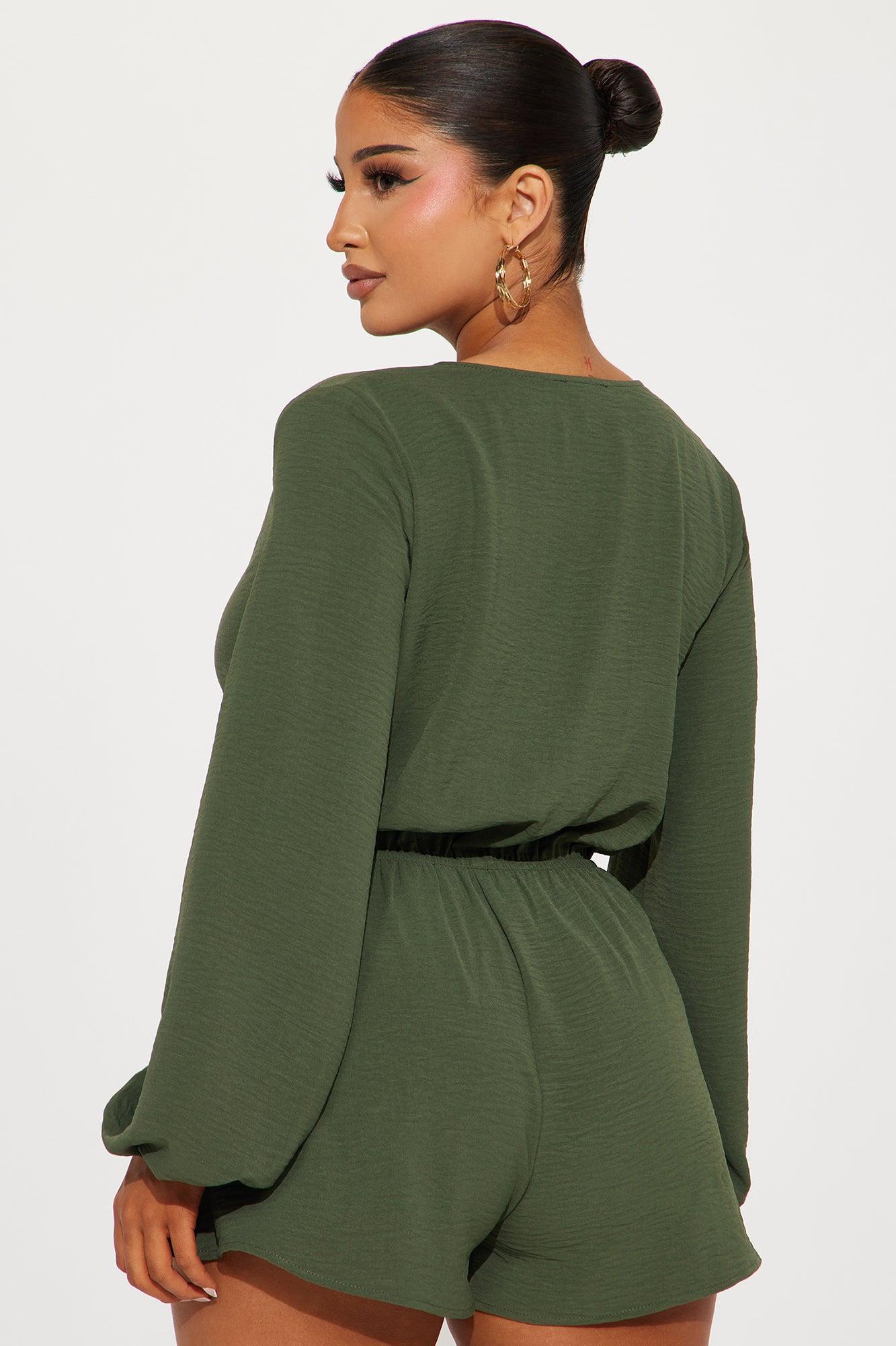 Melanie Surplice Romper - Olive Product Image