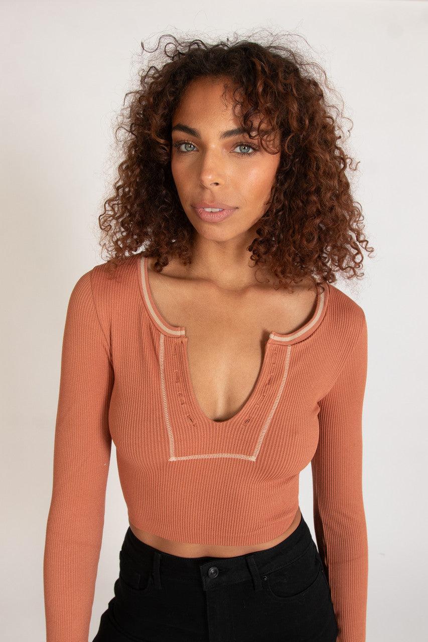 Sporty Notch Neck Long Sleeve Shirt Product Image