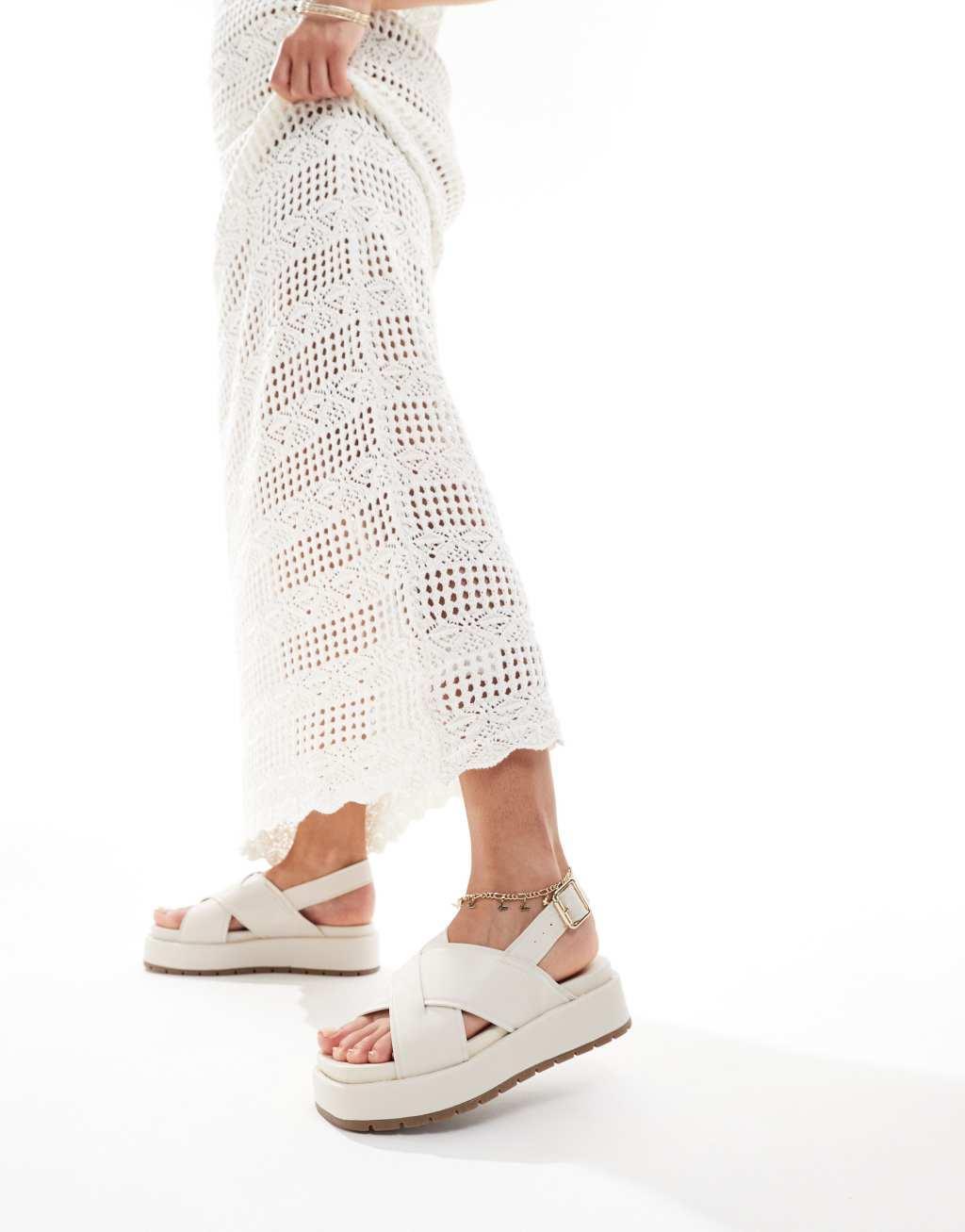 ASOS DESIGN Wide Fit Frosty chunky two-part sandals in off-white Product Image