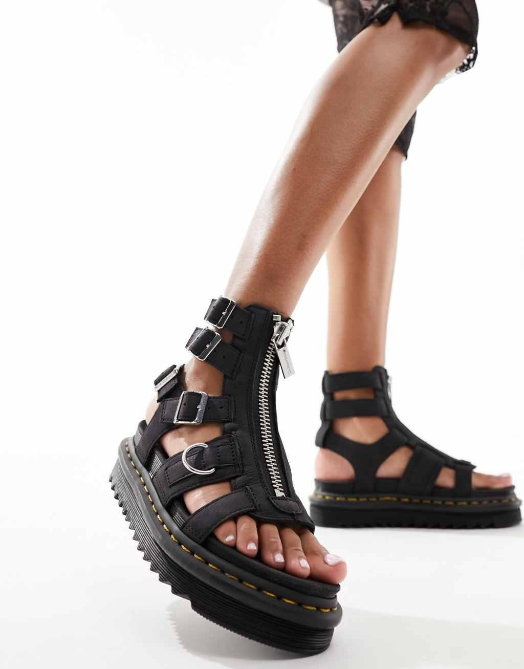 Dr Martens Olso gladiator sandals in charcoal nubuck Product Image