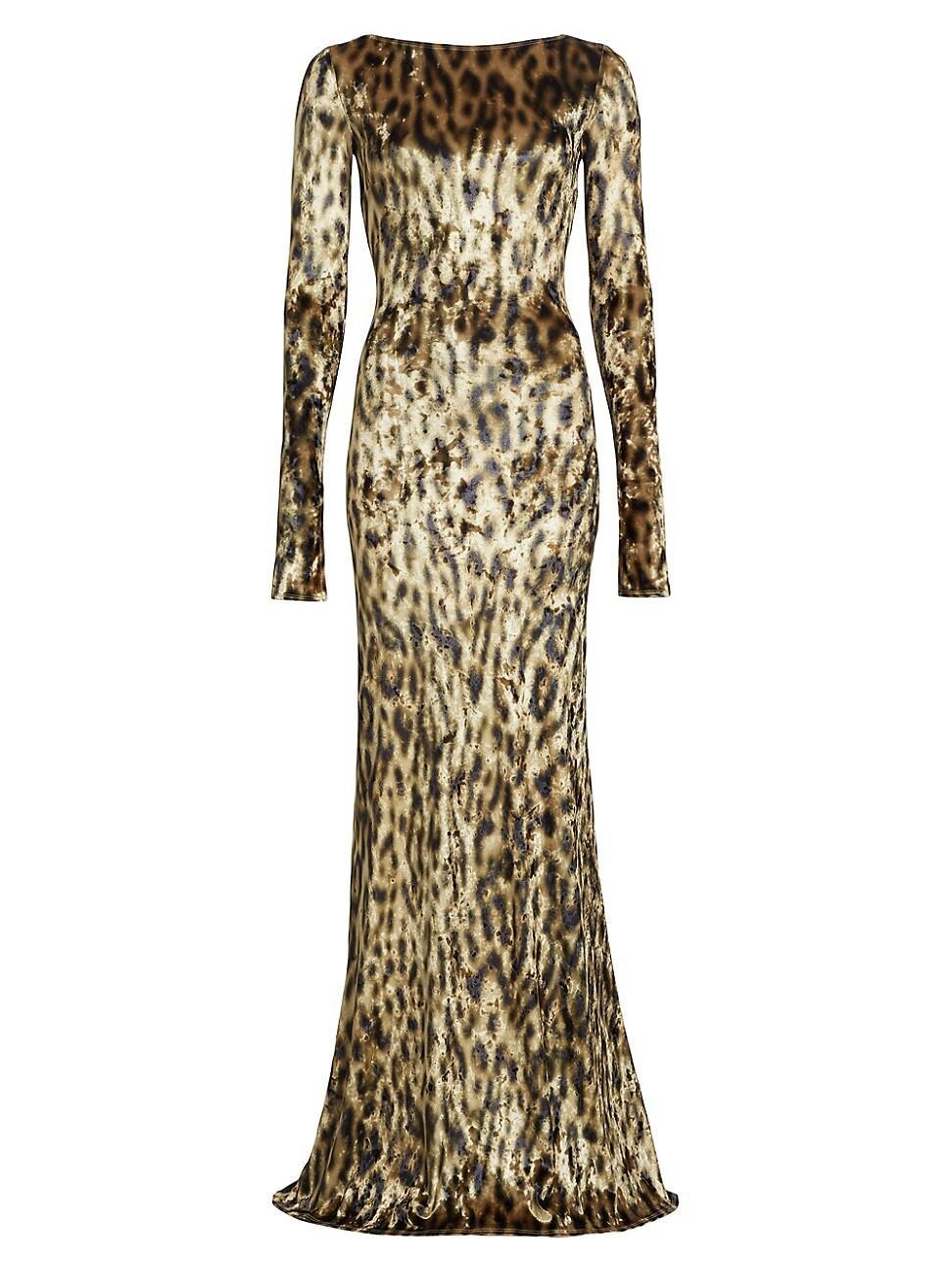 Womens Leopard Velvet Boatneck Gown Product Image