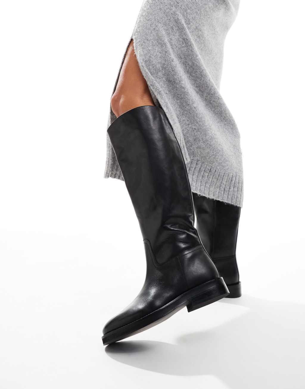 ASOS DESIGN Cheltenham dressy leather riding knee boots in brown Product Image