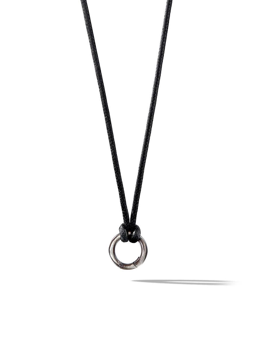 Mens Circle Amulet Necklace in Sterling Silver and Black Wax Cord 1.7mm Product Image