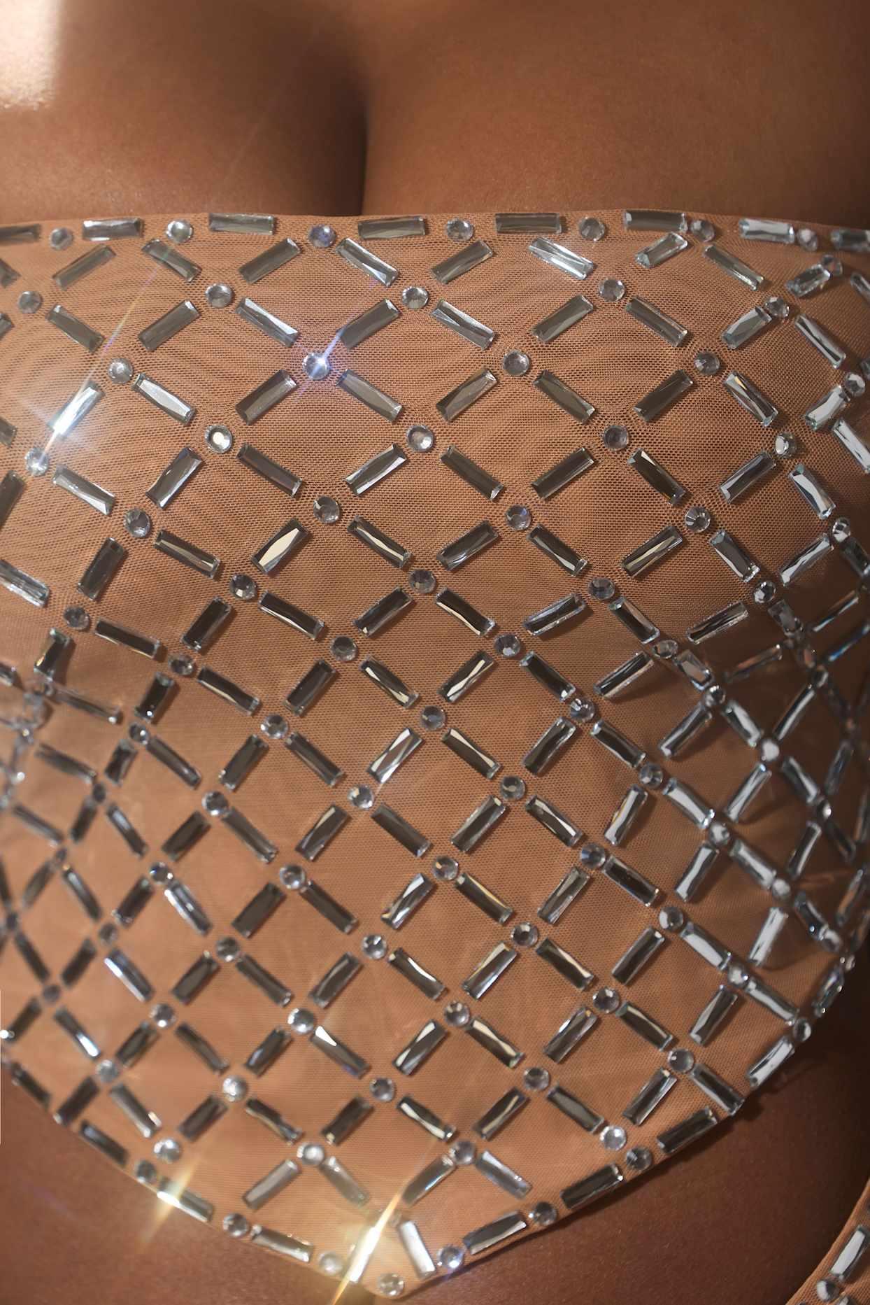 Embellished Asymmetric Crop Top in Almond Product Image