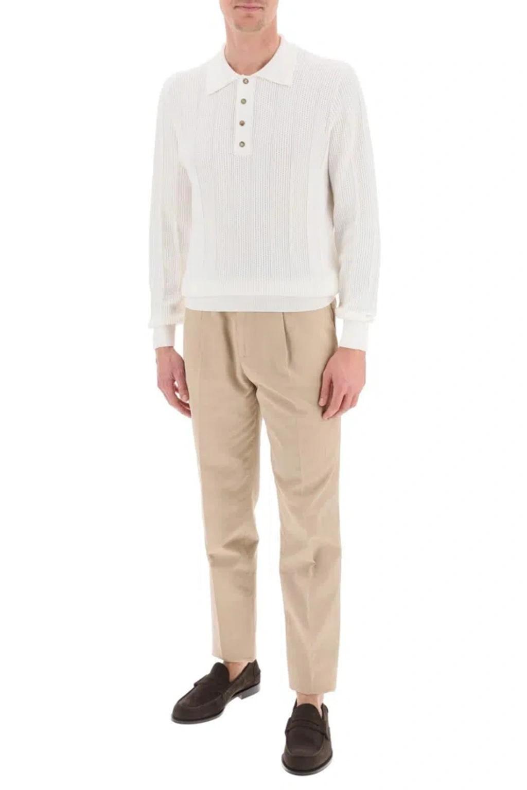 BRUNELLO CUCINELLI Ribbed Cotton Polo Shirt In White Product Image