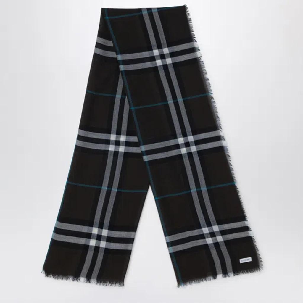 BURBERRY Light Wool Scarf Check Brown Men In Gray Product Image