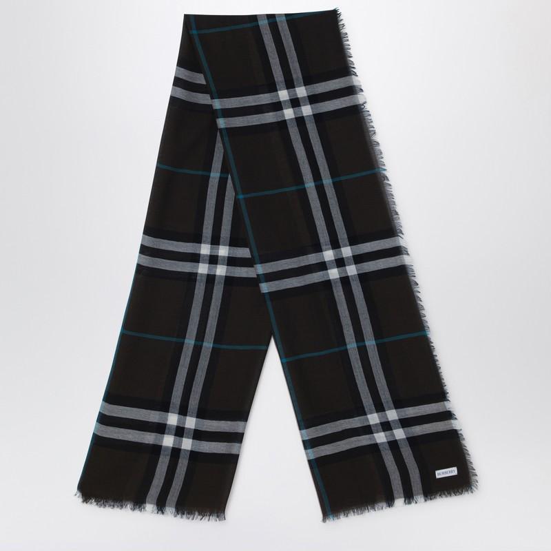 BURBERRY Light Wool Scarf Check Brown In Grey Product Image