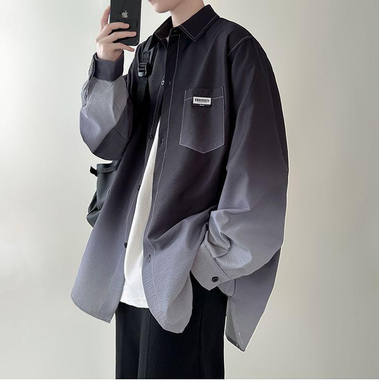 Long-Sleeve Gradient Button-Up Shirt Product Image