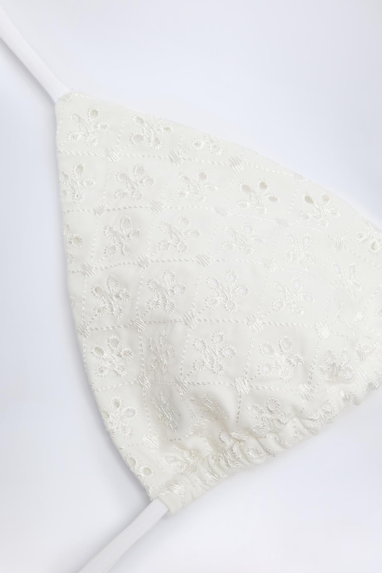 Broderie Anglaise Triangle Bikini Top in White Product Image