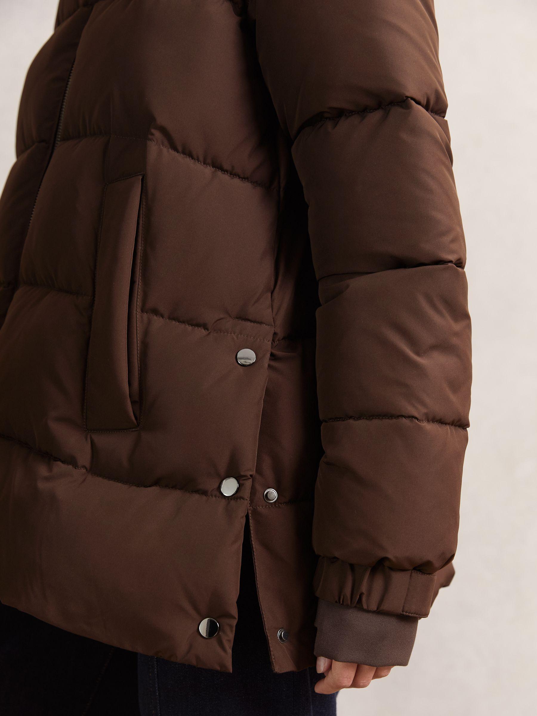 Short Hooded Puffer Coat in Chocolate Brown Product Image