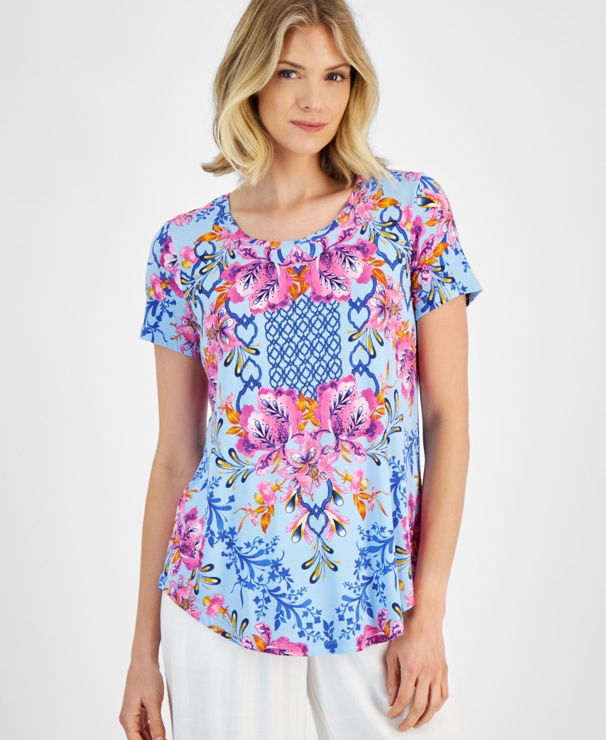 Jm Collection Womens Printed Scoop-Neck Short-Sleeve Top, Created for Macys Product Image