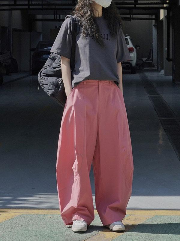 Loose Wide Leg Solid Color Split-Joint Casual Pants Bottoms Trousers Product Image