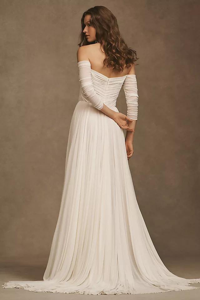 Wtoo by Watters Miles V-Neck Ruched-Sleeve Mesh Wedding Gown Product Image