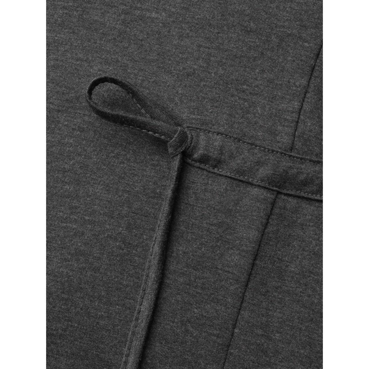 Plus Size Elastic Waist Tie Round Neck Knit Midi Dress DarkGray Women Casual Drawstring Knit Dresses Bloomchic 26/4X Product Image