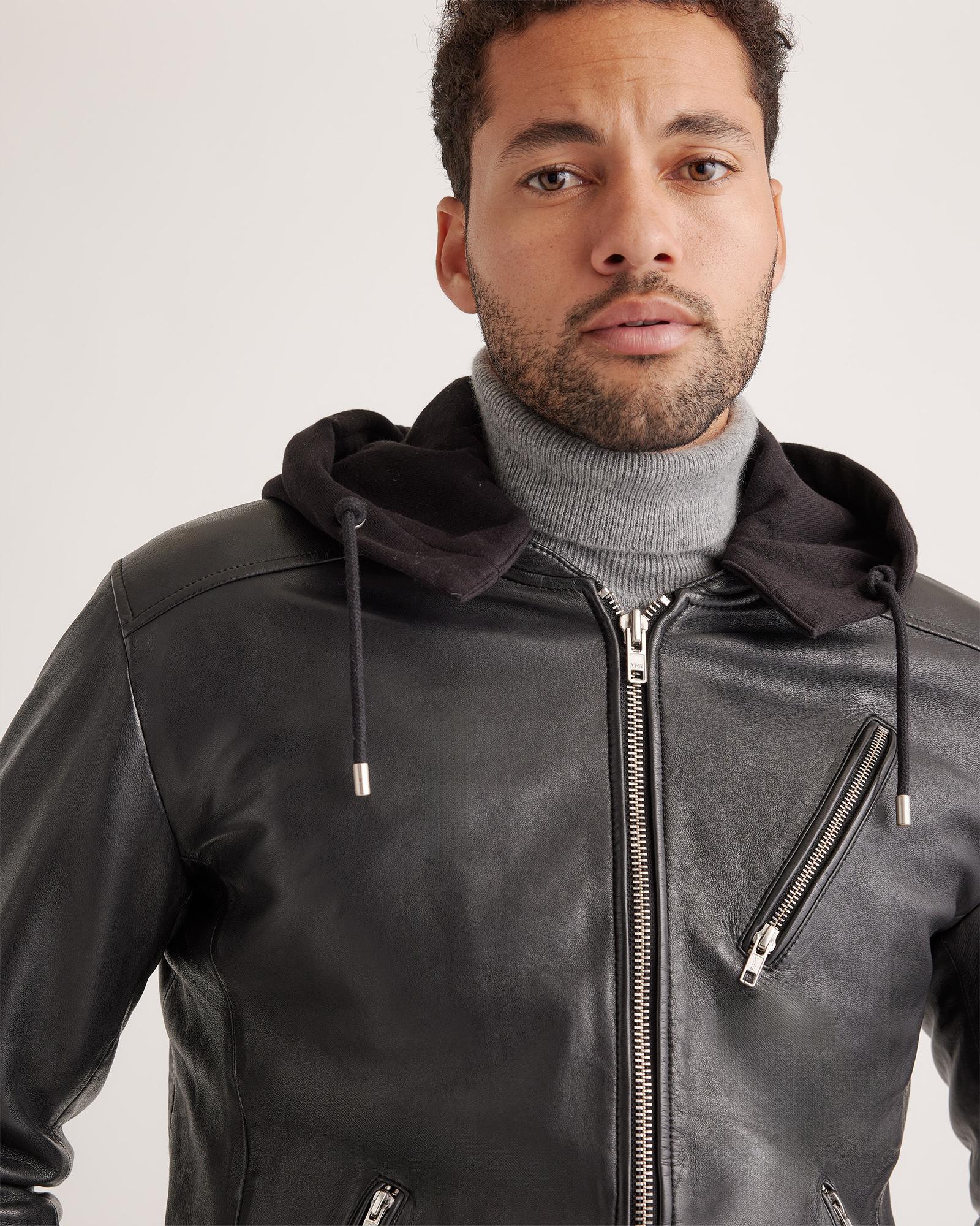 Quince | Men's 100% Washed Leather Jacket with Hood Product Image
