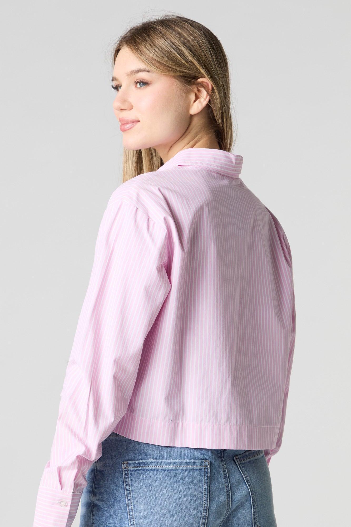 Poplin Cropped Button-Up Long Sleeve Top Female Product Image