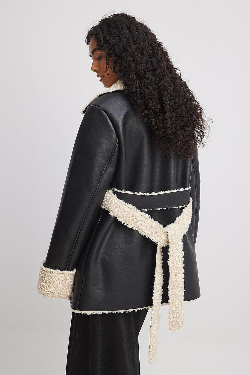 Short Teddy Detail Pu Coat Product Image