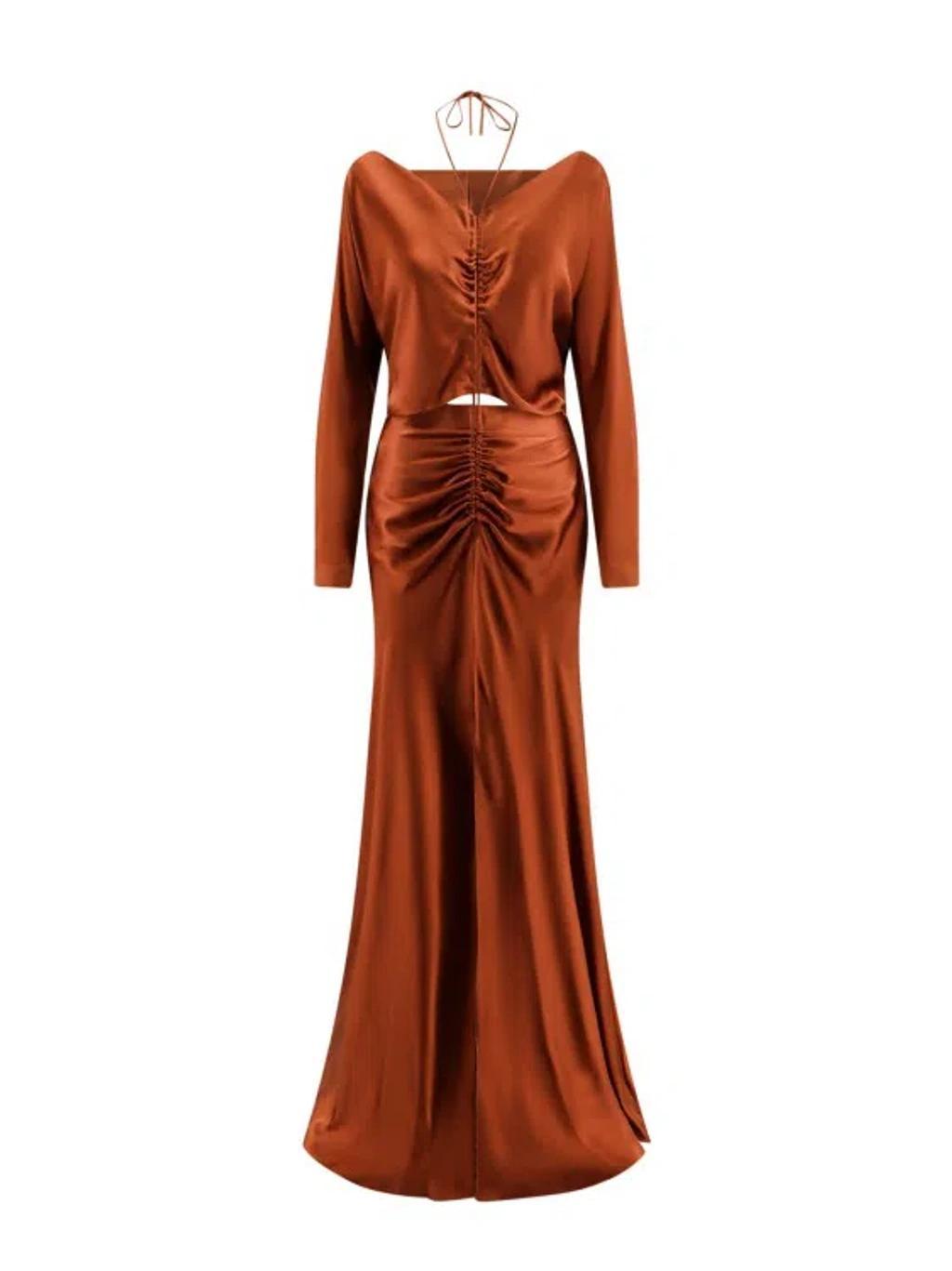 ALBERTA FERRETTI Long Dress With Drapery And Cut/out Details In Brown Product Image