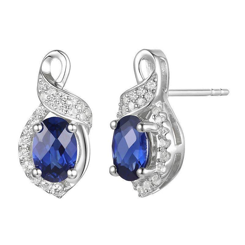 Rhodium-Plated Lab-Created Sapphire Stud Earrings, Women's, Sterling Product Image