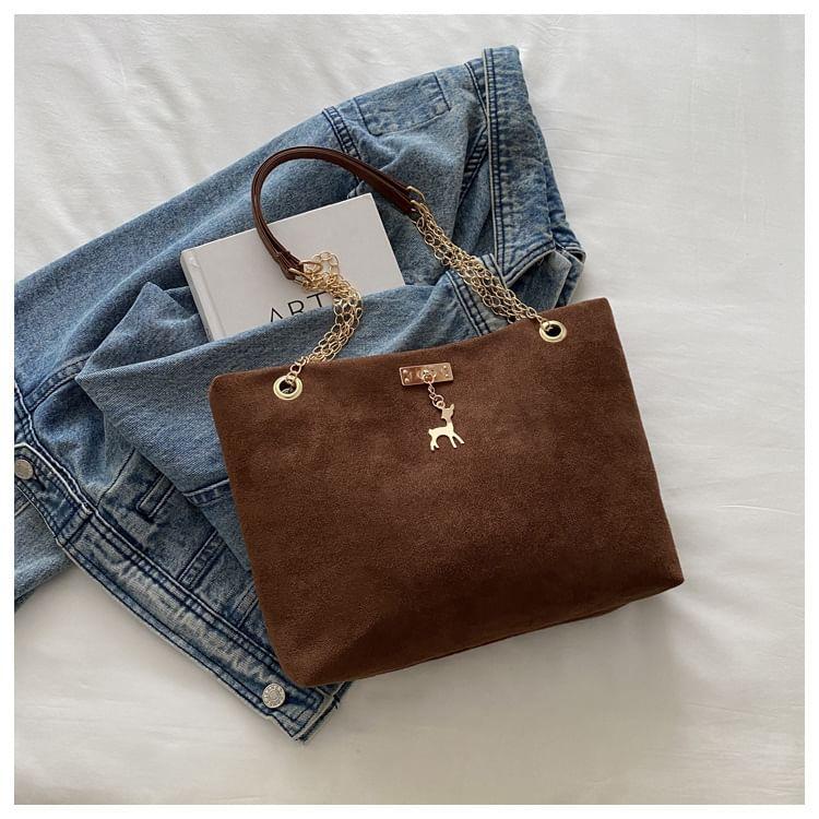 Faux Suede Chain Tote Bag Product Image