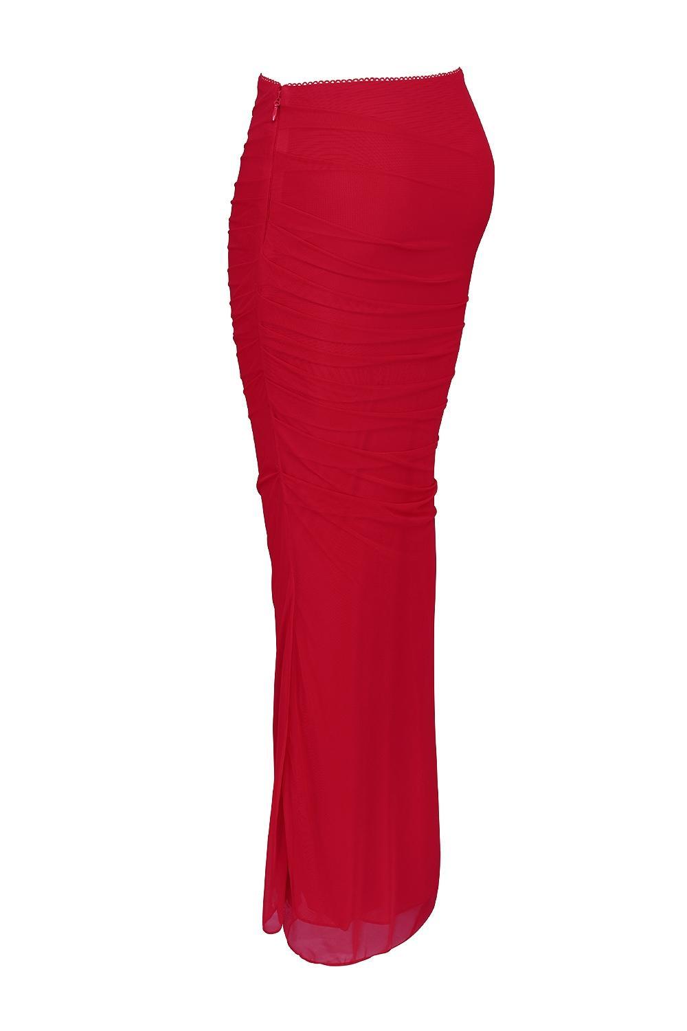 Cassidy  holly red mesh maxi skirt with fluted hem Product Image