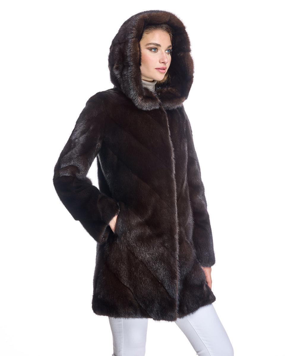 Hooded Chevron Mink Coat Product Image