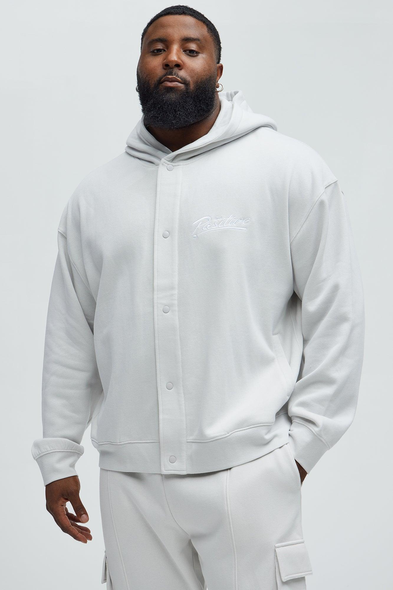 Good Vibe Hooded Varsity Jacket - Grey Product Image