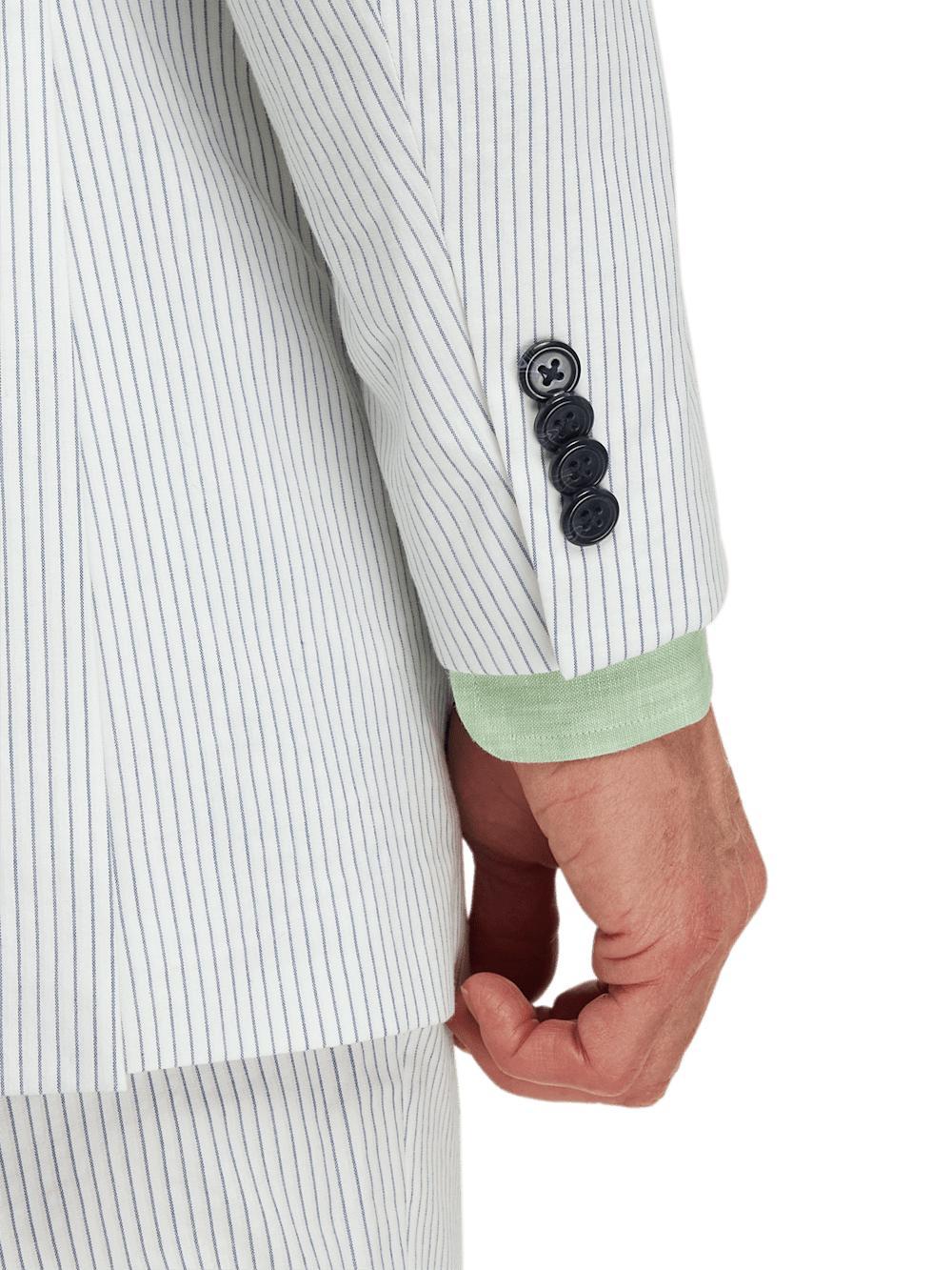 Cotton Stretch Stripe Seersucker Single Breasted Peak Lapel Suit Jacket - White/blue Product Image