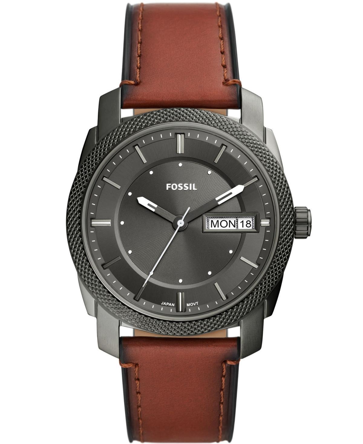 Men's Fossil Machine Gunmetal Grey Brown Leather Strap Watch with Grey Dial (Model: Fs5900) Product Image