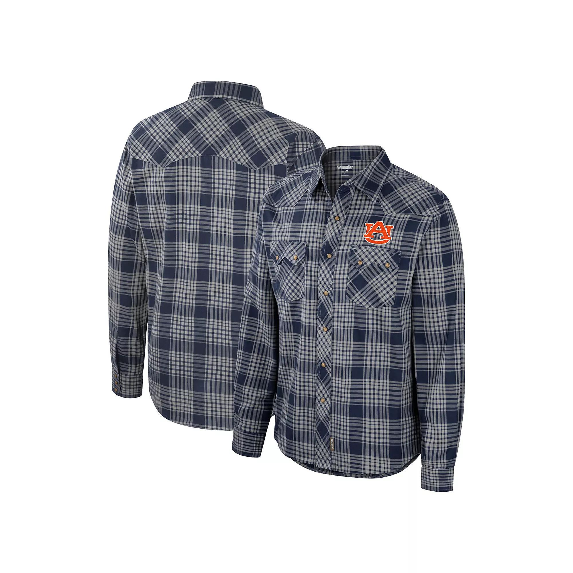 Men's Colosseum x Wrangler  Navy Auburn Tigers Plaid Western Long Sleeve Snap-Up Shirt, Size: Medium, Blue Product Image