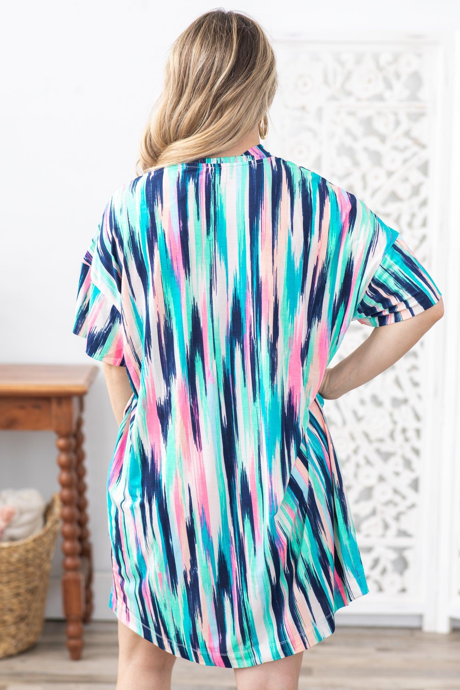 Turquoise Multicolor Abstract V-Neck Dress Product Image