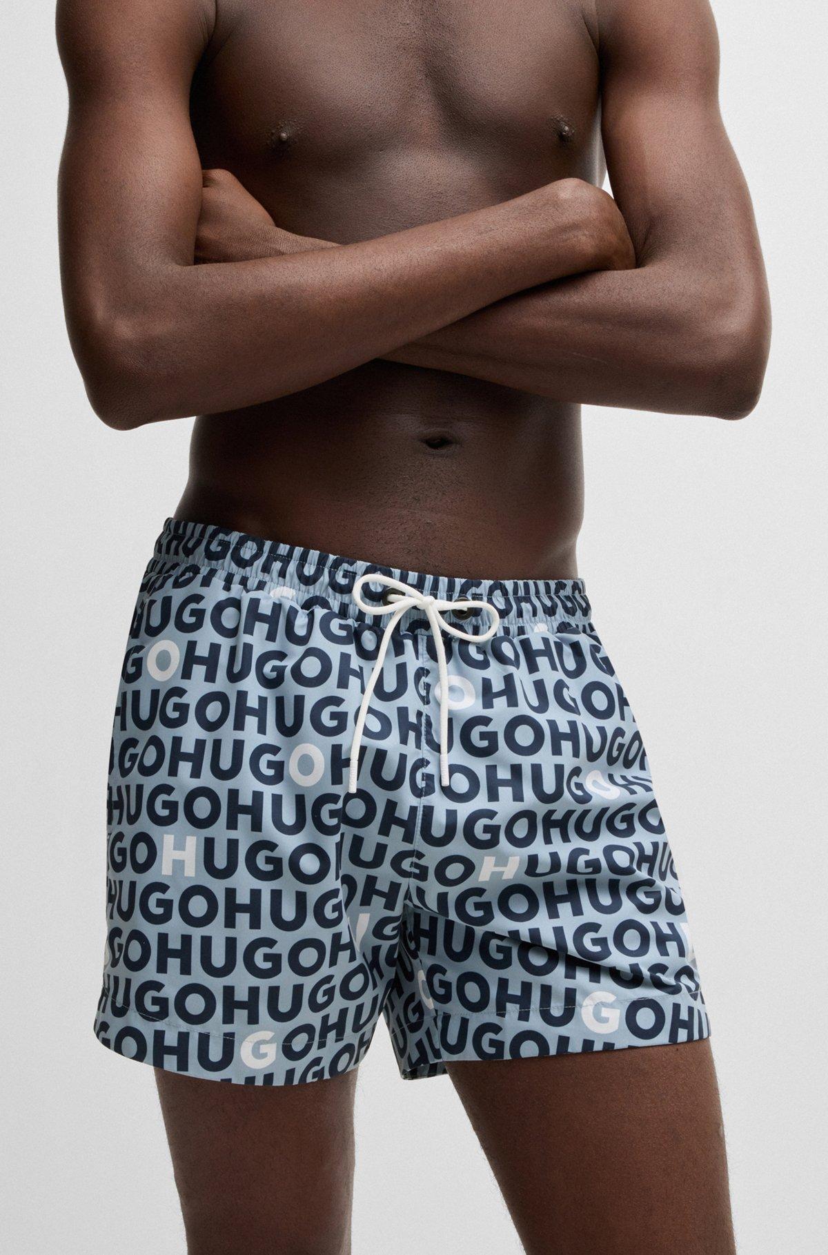 HUGO - Logo-print swim shorts with drawcord - Light Blue Product Image