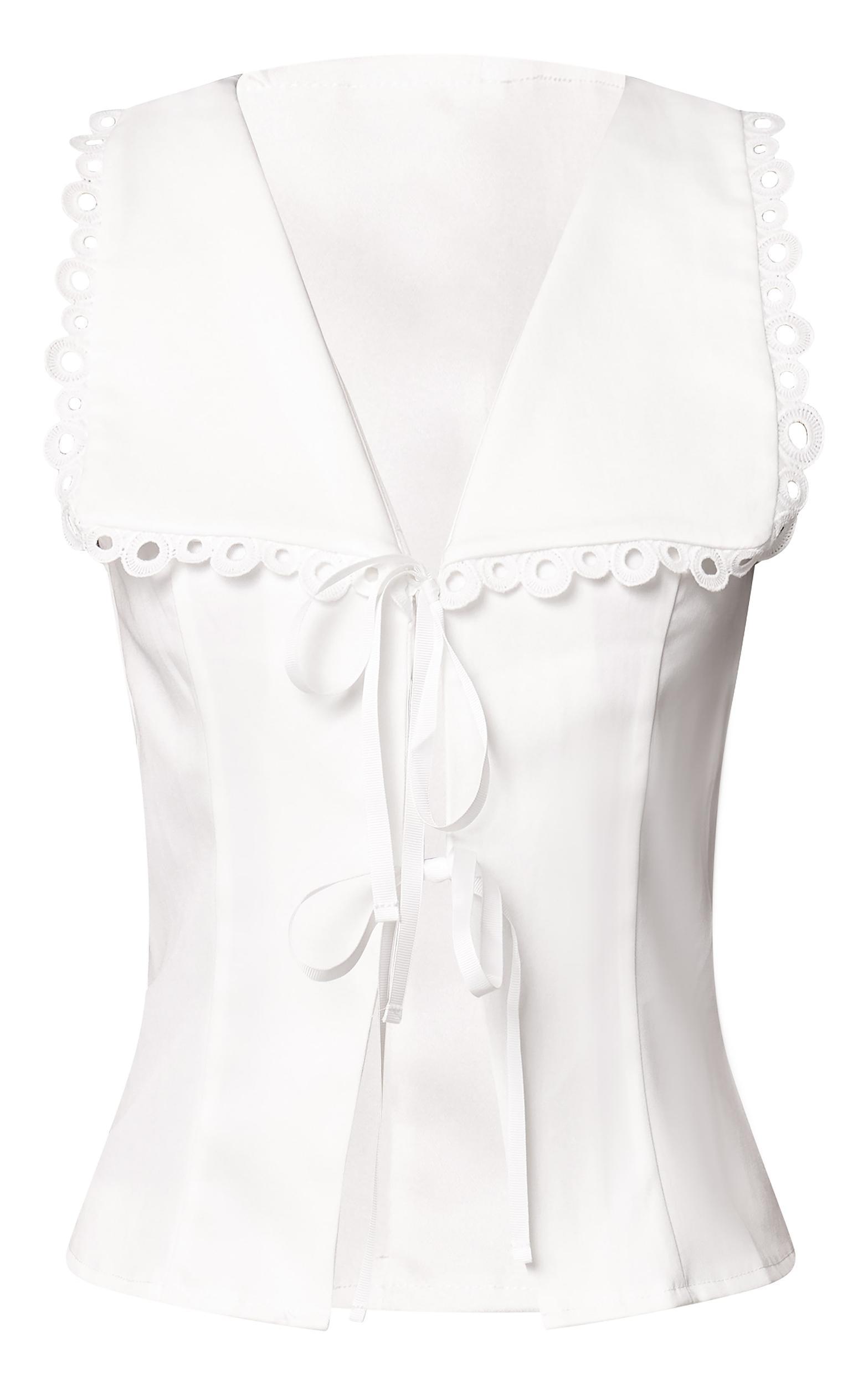 White Lace Trim Detail Tie Up Blouse Product Image