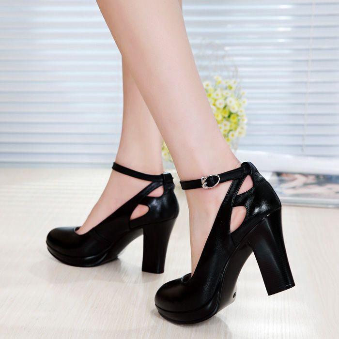 Genuine Leather Double Strap Pumps Product Image