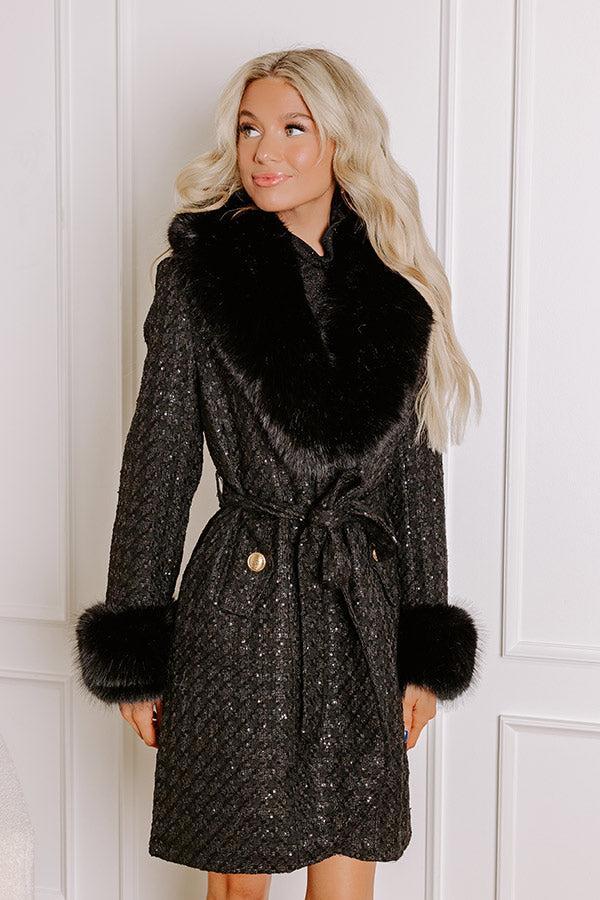 Cozy Elegance Tweed Knit Coat In Black Product Image