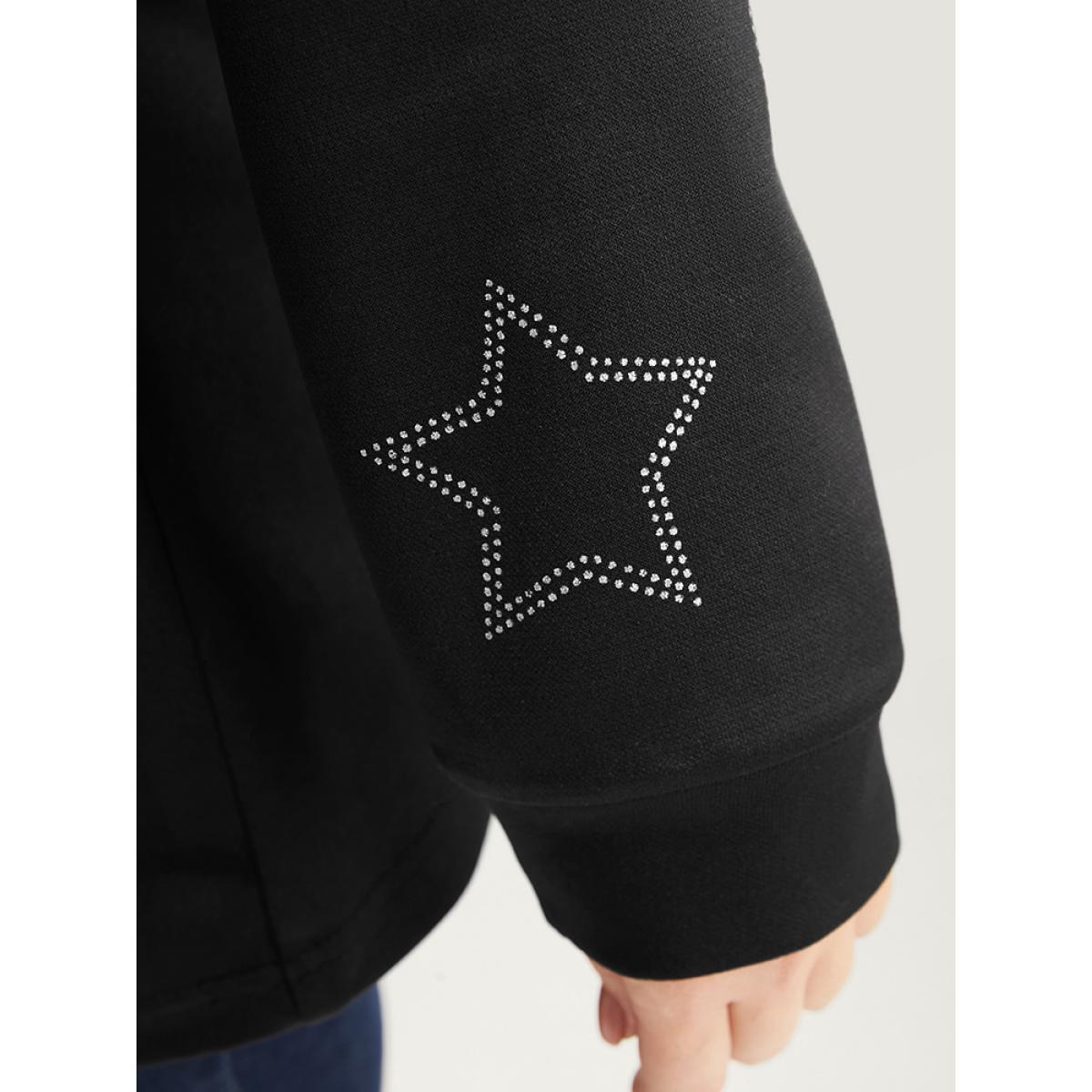 Plus Size Star Print Round Neck Drop Shoulder Sweatshirt Women Black Elegant Printed Round Neck Dailywear Sweatshirts BloomChic 10/M Product Image