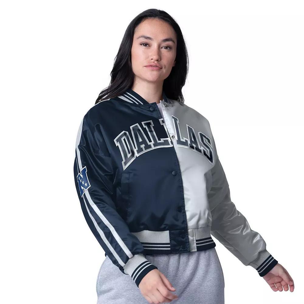 Women's Starter Royal/Gold Los Angeles Rams Zone Blitz Cropped Full-Snap Satin Jacket,  Product Image