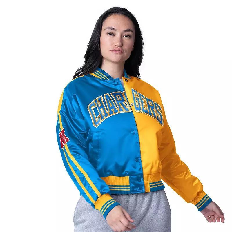 Women's Starter Royal/Gold Los Angeles Rams Zone Blitz Cropped Full-Snap Satin Jacket,  Product Image