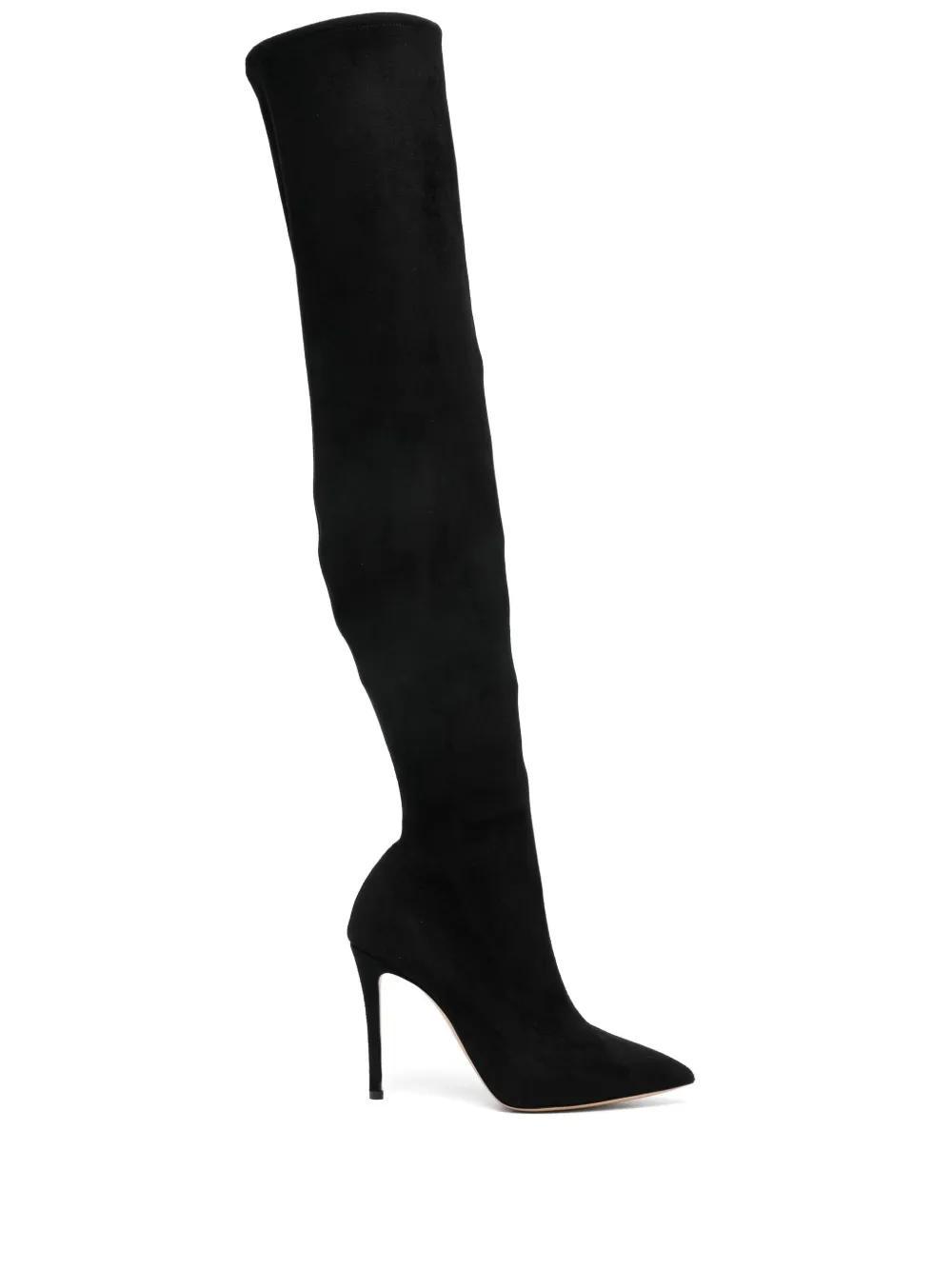 CASADEI 100mm Blade Stretch Suede Boots In Black Product Image