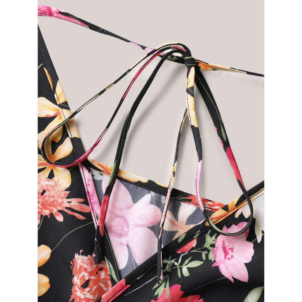 Plus Size Black Floral Print Pockets Straight-Leg Jumpsuit Women Sleeveless Square Neck Everyday-Elegant Loose Jumpsuits BloomChic 14-16/1X Product Image