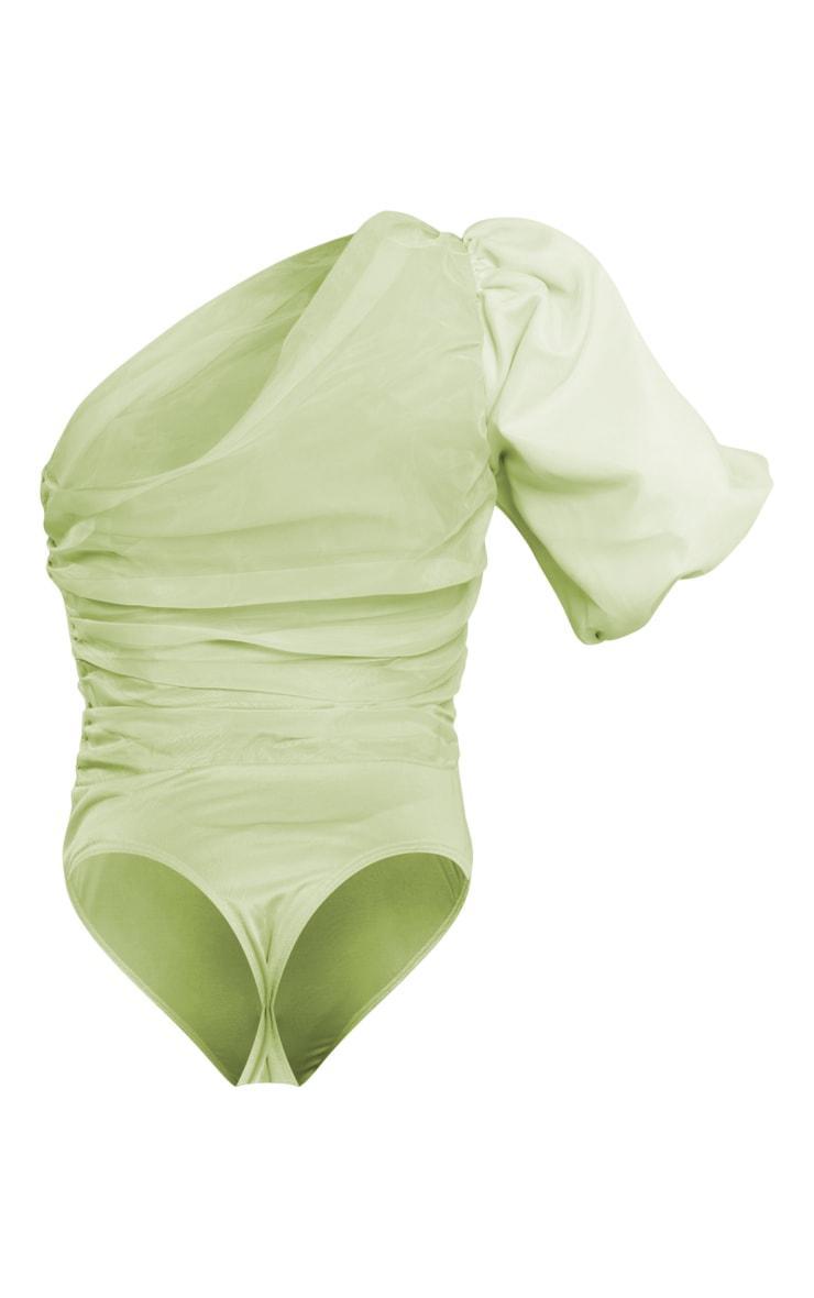 Sage Green Organza Detail One Shoulder Bodysuit Product Image