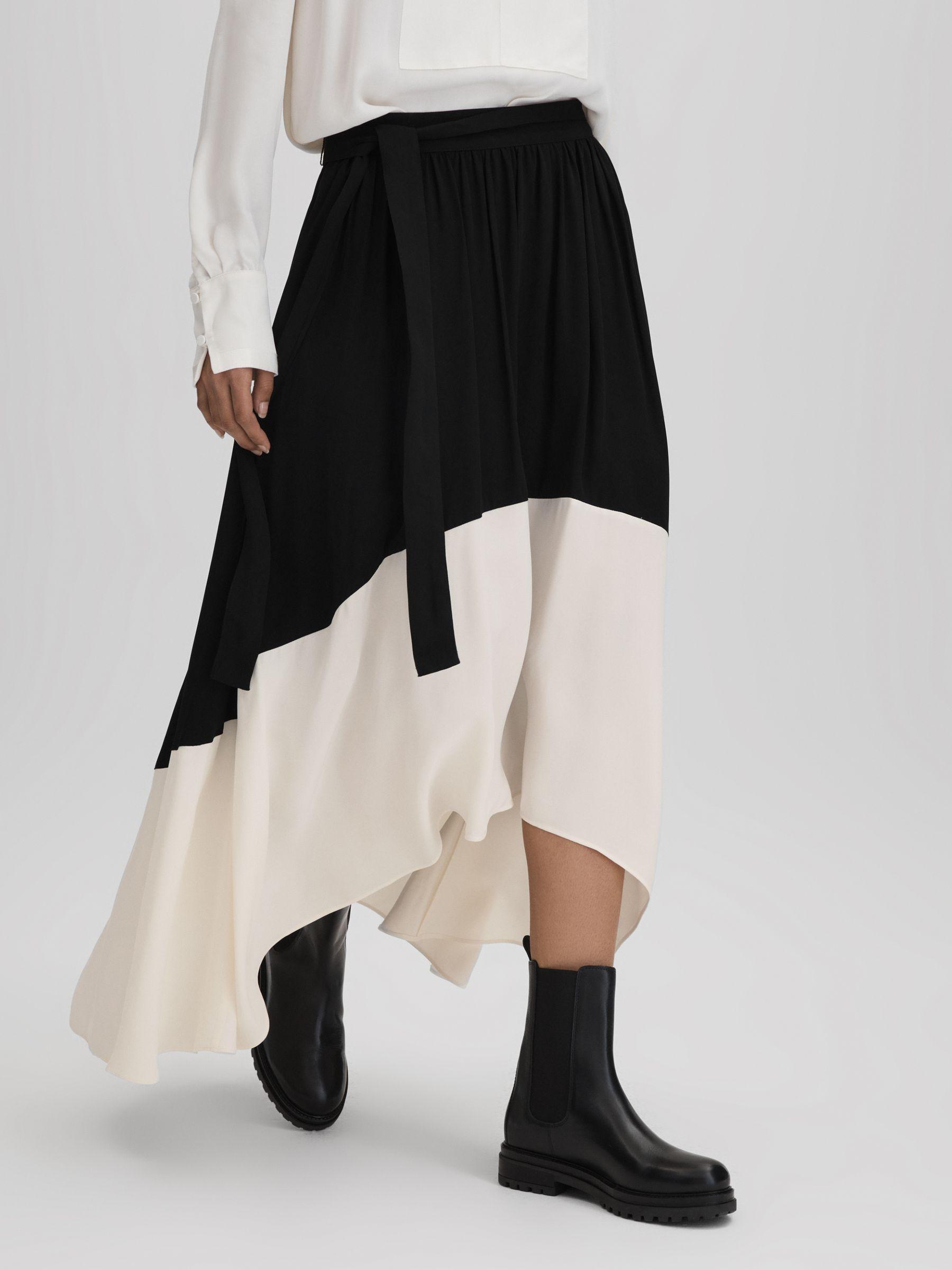 Colourblock Midi Skirt in Black/Cream Product Image