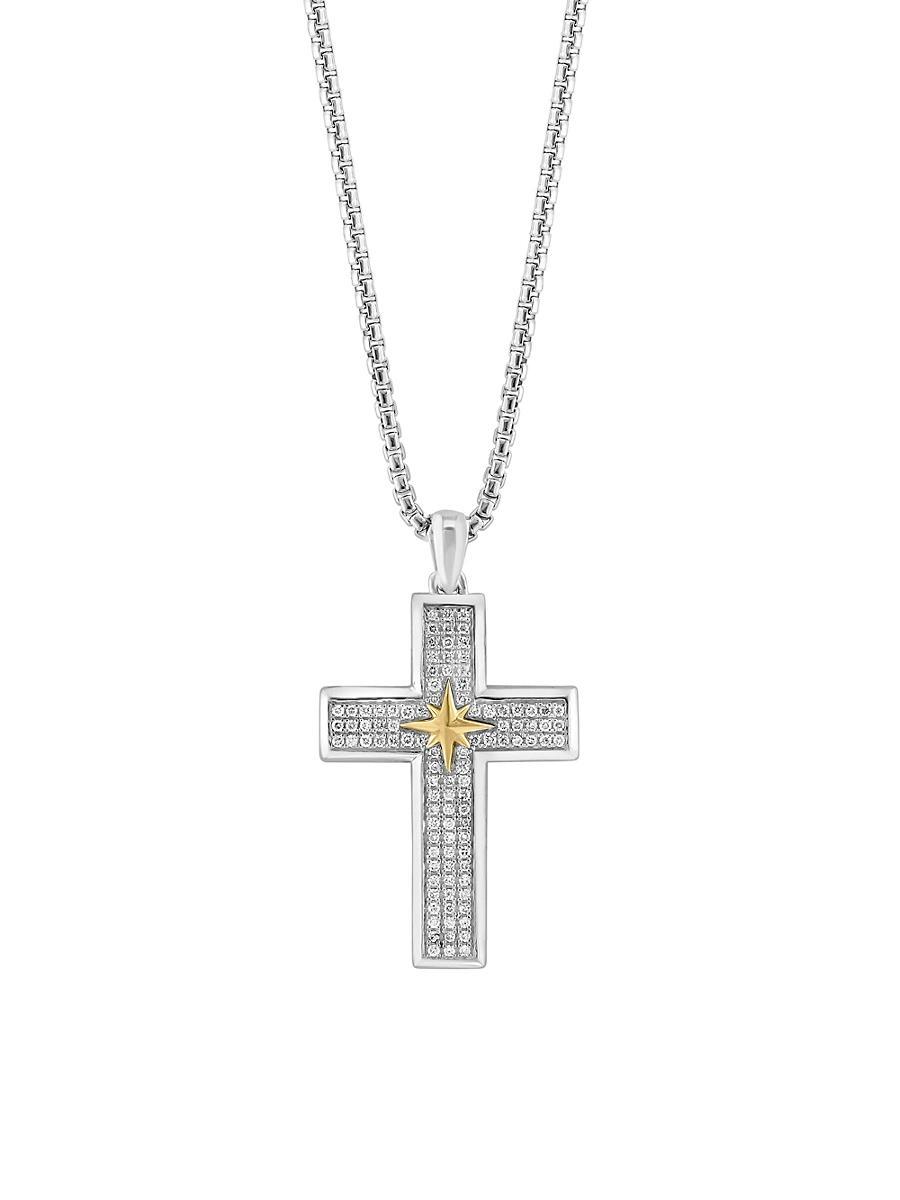 Mens COLLECTION Sterling Silver & 0.63 TCW Diamond Cross Pendant Necklace Product Image