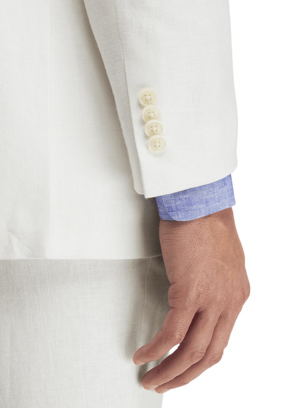 Linen Blend Double Breasted Peak Lapel Suit Jacket - White Product Image