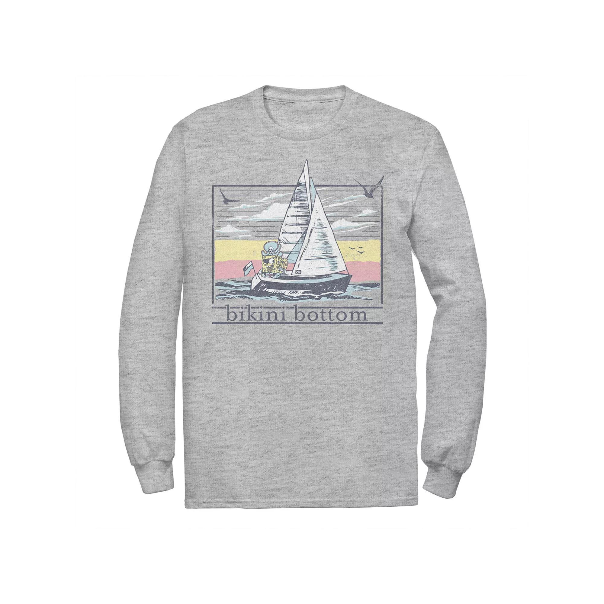 Men's SpongBob SquarePants Sail Ship Poster Tee, Size: Medium, Athletic Grey Product Image