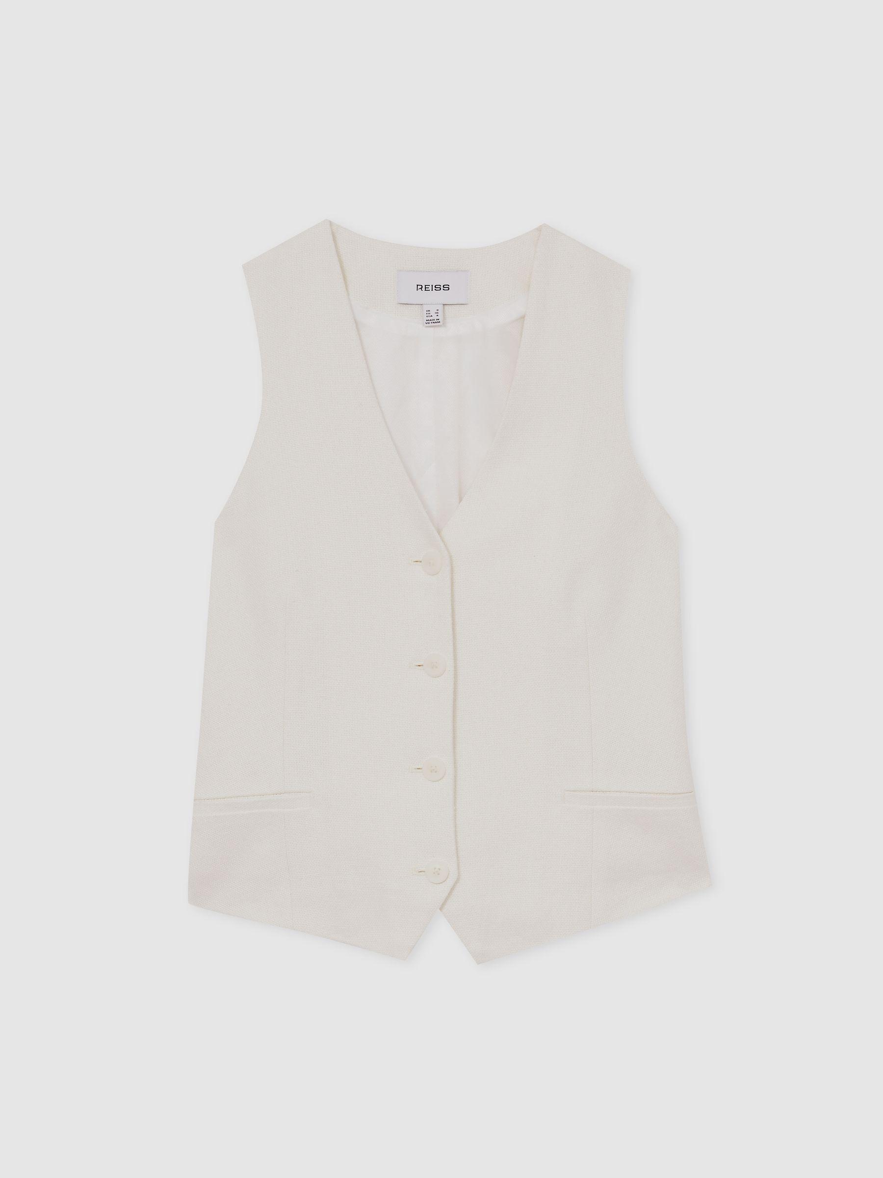 Linen-Blend Button-Through Waistcoat in White Product Image